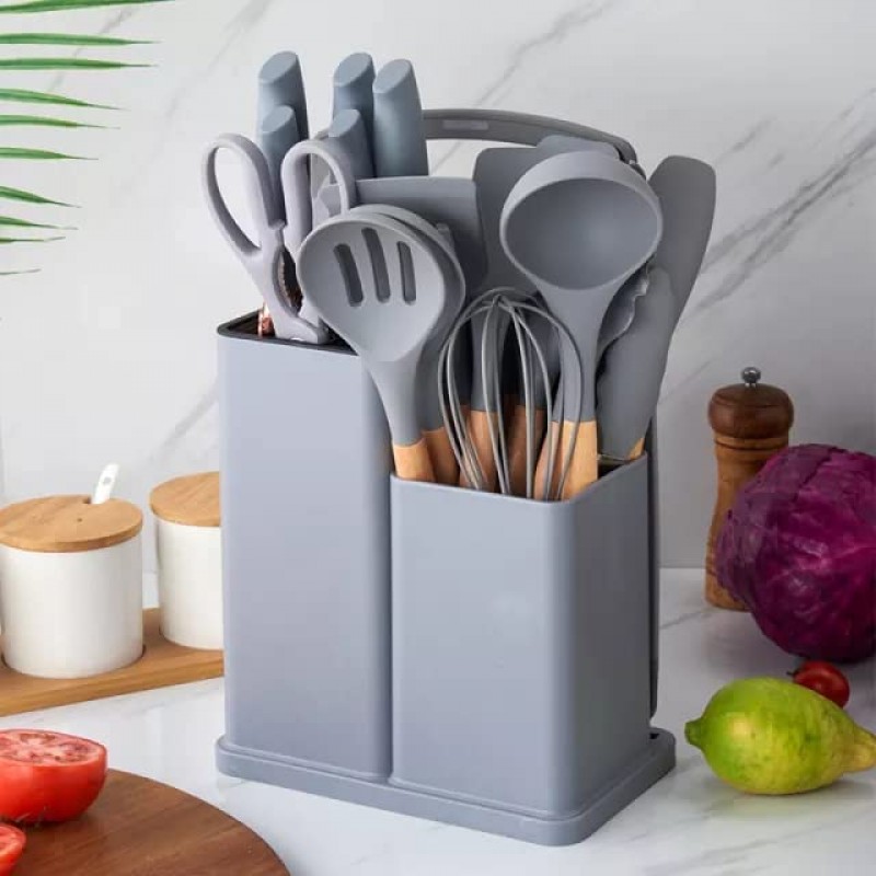 19pcs Kitchen Utensils And Knife Set Including Knife Block, 9pcs Silicone  Cooking Utensil Set, 5pcs Sharp Stainless Steel Chef Knives, Scissors,  Whisk, Tongs And Cutting Board (mint Green)